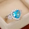 Wedding Rings Caoshi Bright Blue/Red Zirconia Finger Ring For Women Fashion Heart Form Design Accessoires Juwelier Ceremonie Party