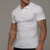 Polos pour hommes Polo de couleur unie pour hommes col montant à manches courtes décontracté hauts en coton chemises à la mode pour jeunes