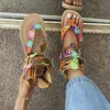 Sandals Women Sandals 2022 New Summer Flower Lace Up Women Shoes Flat Round Toe Women's Sandals Casual Zip Women Shoes AA230509