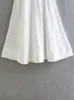 فستان من قطعة من قطعة Tellhoney Women Fashion Vneck Hollow Out Tops Tops Side Zipper Plats Midi Skirt Lady Sexy White Embroidery Set 230509