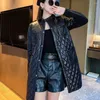 Women's Trench Coats Black Mid-length Cotton-padded Jacket Women For Autumn Winter 2023 Slim Diamond Splicing Stand-collar