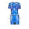 Tvådelad klänning 3D Body Print 2 Piece Set Dress Women mode Kort ärm T-shirt Crop Top Bodycon Mini kjol 2023 Summer Casual Suit Clubwear T230510