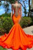 Sexy oranje zeemeermin prom jurken lang voor vrouwen kristallen Rhinestone Deep V nek Backless formele avondfeest tweede receptie verjaardagswedstrijdjurken