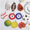 Fascino Moda Sport Palla Stampa Orecchini pendenti in pelle a goccia Basket Pallavolo Evil Blue Eye Peso leggero Orecchio tondo F Dhgarden Dhaov