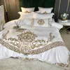 Ensembles de literie De Luxe Blanc 60S Satin Coton Royal Or Broderie 45 Pcs Ensemble Doux Lisse Housse De Couette Drap de Lit Taies D'oreiller 230510