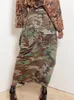 Jupes DEAT mode femmes jupe Camouflage Sexy lavé fendu gland poches taille haute mi-mollet femme automne 17A4183 230510