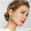 Bengelen kroonluchter mode vintage ethinic groene hars steen drop oorbellen voor vrouwen sier kleur natuurlijke bohemian oorring wh dhgarden dhbeo