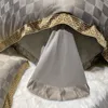 Bedding sets High Quality Satin Jacquard And Cotton Luxury Set Chic Gold Edge Embroidery Duvet Cover Bed Sheet Pillowcases 230510