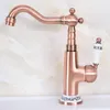 Robinets de cuisine Antique cuivre rouge mitigeur trou bec pivotant robinet salle de bain évier froid et eau mitigeur Dnf623