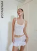 Tvådelad klänning boofeenaa y2k sexig uppsättning kvinnor sommar spetsnät ren låg stigning ruffle mini kjol backless cami topp coquette c92cc12 230509