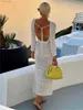 Feestjurken wsevypo backless tie omhoog gebreide haak strand lange jurk vrouwen herfst lente holle o-neck wrap bodycon jurk vakantiefeestje slijtage y23