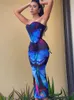 Two Piece Dress Sexy Women 2 Butterfly Printed kjolar Set Bandage Corsets Girdle Slim Mesh Long Suits Y2K Party Outfits 230509