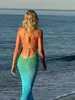 Menas de banho feminina Biquíni de biquíni Tunic Tunic Long Dress Swimsuit Summer Crochet Cutout Bandagem sem costas para roupas de praia maiô 230510