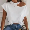 女性用Tシャツファッションサマー女性カモフラージルーズTシャツ半袖カジュアルレディーストップ包帯ホロー230510