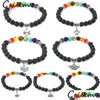 Bärade mode 6mm 7 chakras lava stenpärlor armband bi hjärta älskar vänskap elefant ängel charms yaga pärla för män kvinnor dhgarden dhge6