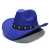 Chapeau de cowboy occidental en laine à large bord, chapeau de soleil tibétain rétro avec ceinture turquoise, pour hommes et femmes, parent-enfant, printemps, automne et hiver