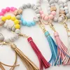 Party Favor 14 Style Wood Silica gel houten armband Keychain verlies preventie Tassel Key Ring Pendant Pure DD587