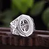 Anelli a grappolo Anello da uomo in argento sterling 925 vintage 10X14mm Cabochon ovale Semi Mount Fit Ambra Turchese Lapislazzuli Pietra fai da te