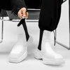 Split Leather Platform Ankle Boots for Men Fashion Sqaure Toe Chelsea Boots Male Slip On Motorcycle Boots Handsome Streetwear