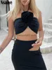 Vestido de duas peças Nsauye Summer Casual Women Women Sexy Club Salia Terno Hollow Out Skinny Halter Crop Tops e Skrap Long Wrap Skirt Duas peças Conjunto 2023 T230510