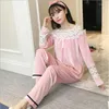 Women's Sleepwear Women's Pajamas Set Lace Edge Thicken Coral Fleece Pijama Autumn Winter Korean Sweet Home Pyjamas Suit