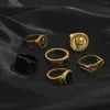 Anillos de racimo 6 unids / set Moda Geométrica Cráneo Letra Amplia Abierta Para Mujeres Vintage Aleación Joyería Dedo Hombres Al Por Mayor