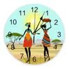 Wall Clocks African Woman Tree Chat Sun PVC Digital Clock Modern Design Living Room Decor Large Watch Mute Hanging