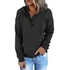 Women's Hoodies & Sweatshirts Long Sleeve Pullover Solid Tops Kangaroo Pocket Hoodie With Drawstring Blouse Button Decoration