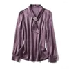 Blouses pour femmes 2023 printemps automne bureau dame femmes marine violet Imitation soie haut Blouse femme vêtements élégant 3xl et hauts