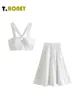 2ピースドレステロニー女性ファッションvneckホロークロップトップサイドジッパープリーツミディスカートレディセクシーな白い刺繍セット230509
