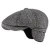 Berets HT3336 Autumn Winter Cap Hat سميكة دافئ رجال ذكر خمر صوف أبي جد Ivy Octagonal Sboy Flat 230509