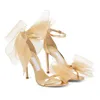 With BOX Luxury Women Shoe Jimmy Choo High Heels Sandals Women Heel Pumps Sandal【code ：L】With Asymmetric Grosgrain Mesh Fascinator Bows Wedding Dress Shoes Fuchsia