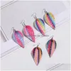 Charm Fashion cekiny Paillette Glitter Leaf Pu skórzane kolczyki dla kobiet Bling Brinco Ear Oval Colorf Designer Jewelry chr dhgarden dhasc