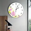 Wanduhren Blume Grün Pulver Pflanze Einfache PVC Digitaluhr Modernes Design Wohnzimmer Dekor Große Uhr Stumm Aufhängen