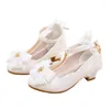 Flat Shoes 3 5 12 Year Fashion Crystal Bow High-Heel Shoe Child Girl White Wedding Princess Dress For Dance Kids Spring Party Leather