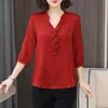 Bluzki damskie koszule kobiety wiosny letni styl dama swobodne półniski rękaw szyfonowy vneck falbany wystrój blusas topy 5xl 230510