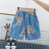 Kledingsets Kid Boy Summer Cleren Bear Print denim shirt shorts en jeans 2pcs jas boven broekpak kinderen trainingspakken y23