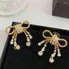 Dangle Earrings 2023有名なデザイナーブランドCrystal Bow Gold Luxury Women Top Quality Sweet Fancy Jewelry Boutique Trend