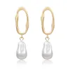 New geometric shape bright pearl earrings, versatile in Europe and America, new personalized and simple pearl earrings