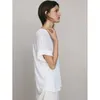 女性用Tシャツ2023夏の女性コットンリネンTシャツ丸首の薄いショートスリーエレブ透明な透明なルーズボトムTshirtsトップ230510