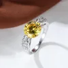 Pierścionki ślubne Bridal Obietnic Bet Big Round Yellow Stone for Women Srebrny kolor cyrkon zespoły Walentynkowe Prezenty biżuterii