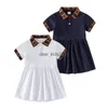 Summer Kids Girl Dress Turn-down Collar Short Sleeve A-line Fashion Princess Dresses Cotton Casual Childrens Designers Clothes Dresses 1-6T