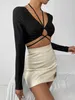 Serbatoi da donna Camis Y2k Sexy Plain Halter Lace Crop Top Pullover a maniche lunghe da donna Vestibilità regolare Stretch medio Increspato Incrociato Tie Back Tee Z0510