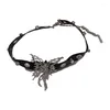 Kettingen vintage vlinder choker ketting punk goth sieraden verstelbaar zwart pu lederen kraag cadeau voor vrouwen