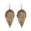 Charm Fashion cekiny Paillette Glitter Leaf Pu skórzane kolczyki dla kobiet Bling Brinco Ear Oval Colorf Designer Jewelry chr dhgarden dhasc