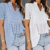 Women's Blouses Women Summer Short Sleeve Chiffon Blouse Sexy V-Neck For SWISS Dot Crochet Lace Splicing Flowy Shirt Loose Pleated Tunic