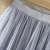 Jupes OHRYIYIE printemps été Vintage Long Tulle femmes élastique taille haute maille plissée Tutu femme Jupe Longue 230510