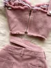 فستان من قطعتين Singreiny Denim Pink Sexy Women Sets Zipper Button Button Pocket غير منتظم بدون حمالات.