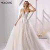 Wedding Dress MULOONG White Elegant Sweetheart Spaghetti Strap Appliques Backless Lace Floor Length Sweep Train 2023