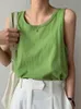 Camisoles Tanks Women's Summer T-shirt Sleeveless Cotton Linen Fashion Woman Blouses Beautiful Camisole Solid Casual O Neck Basic Tops 230510